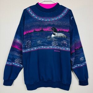 Vintage Artisans Designs Goose Duck Pond 1995 Womens Winter AOP Sweatshirt D